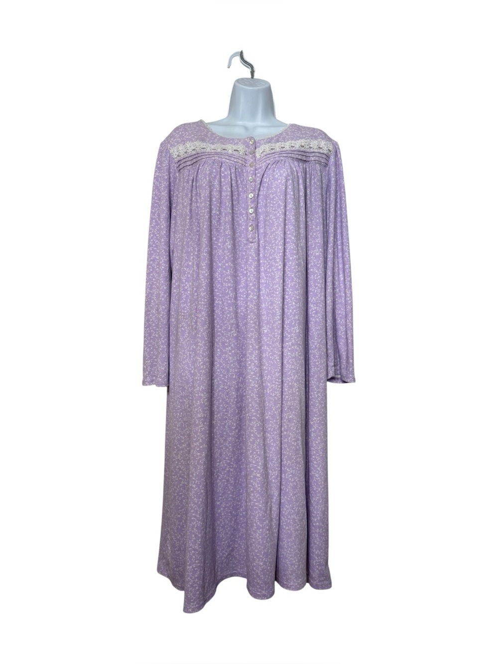 Eileen West Floral Nightgown 3/4 Sleeve Pastel Purple Granny Lace READ XXL